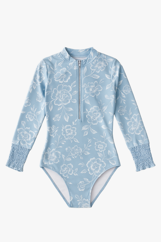 Little Gayle Long Sleeve Zipper One-Piece Swimsuit in Meadow Whisper - FINAL SALE