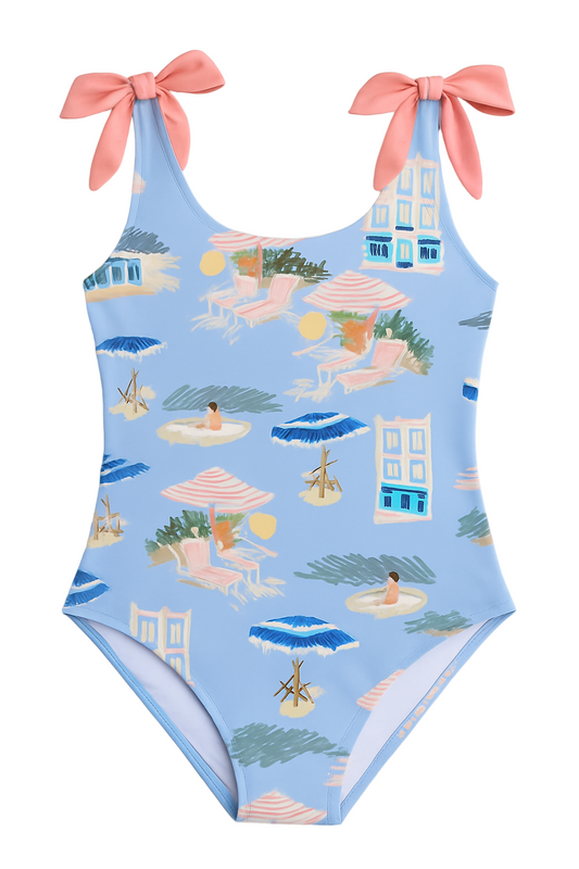 Little Brit Tie Strap One-piece Swimsuit in Coast to Coast  - FINAL SALE