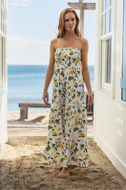 Dominique Smocked Long Cover-up Dress in Slice of Life