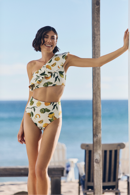 Vanessa One Shoulder Ruffle Two-Piece Bikini Top in Slice of Life