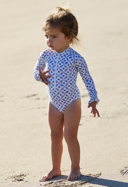 Little Delilah  Capped Sleeves One-Piece Swimsuit in Santorini Dots