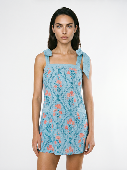 Hilary Bow Tie Mini Dress in Wallpaper Wonder