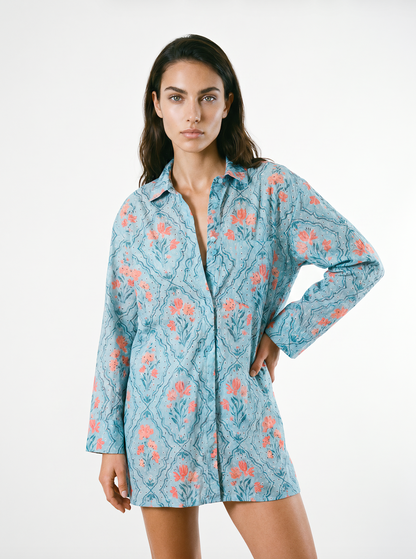 Marie Button Front Collared Dress in Wallpaper Wonder