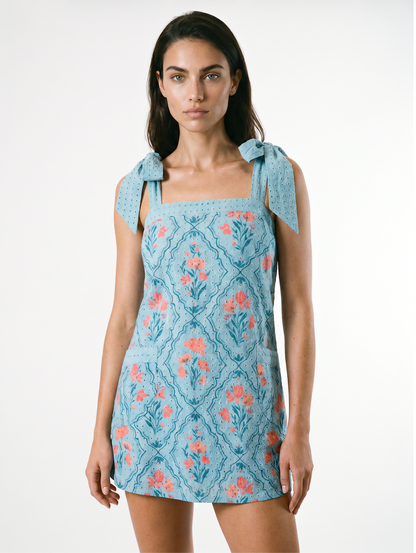 Hilary Bow Tie Mini Dress in Wallpaper Wonder