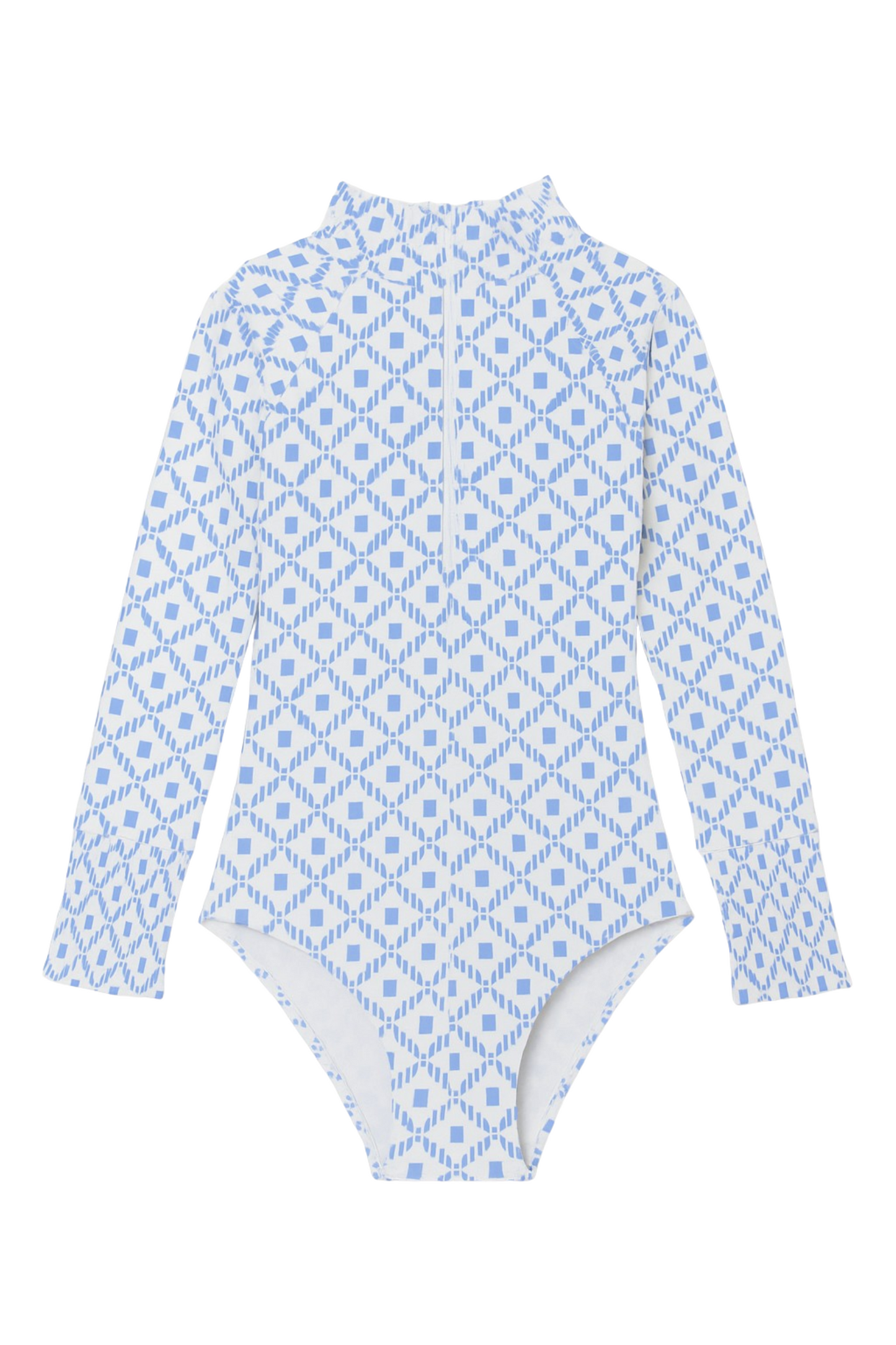 Little Gayle Long Sleeve Zipper One-piece Swimsuit in Santorini Dots