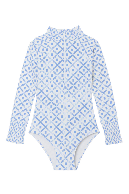 Little Gayle Long Sleeve Zipper One-piece Swimsuit in Santorini Dots