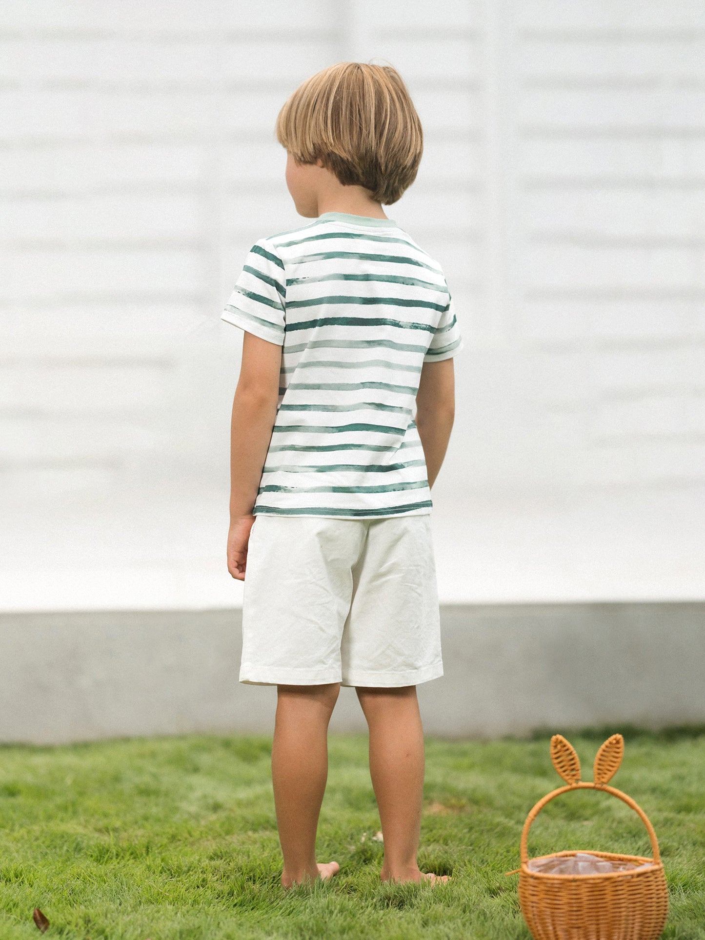 Mommy & me Cotton Outfits Set Green Striped T-Shirt and Dress Set for Dad, Mom, Kids & Baby, Perfect for Summer Family Outings & Photos Green
