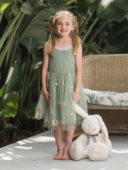 Family Matching Polo Collar Short-sleeve Shirt or V-neck Strappy Mesh Dress  Green