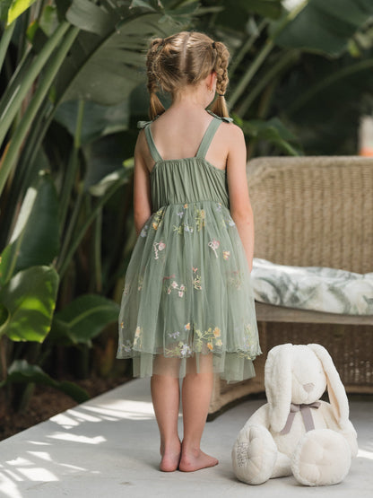 Family Matching Polo Collar Short-sleeve Shirt or V-neck Strappy Mesh Dress  Green