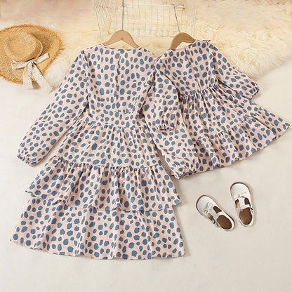 Mommy And Me Pink Polka Dot Print Matching Mother Daughter Dress Set
