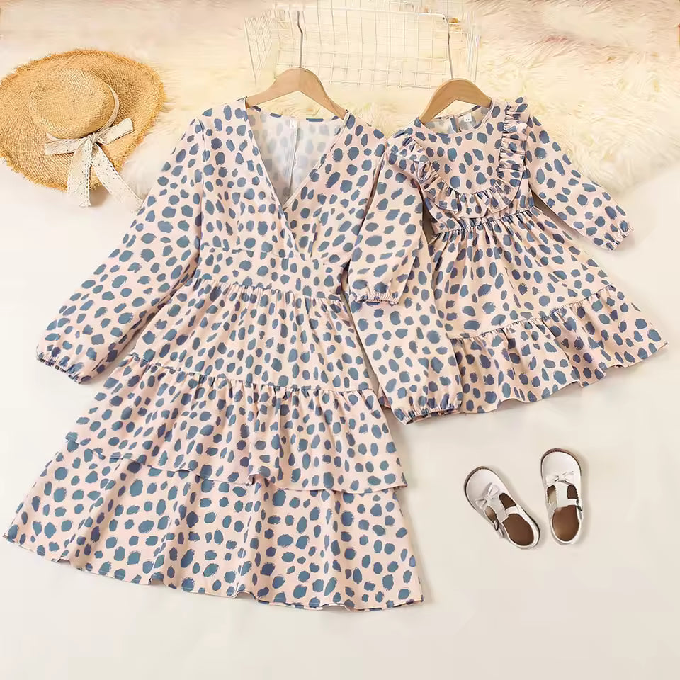 Mommy And Me Pink Polka Dot Print Matching Mother Daughter Dress Set