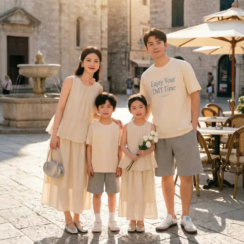 Family Matching Outfits Set Women Men Kids Summer Casual Clothes