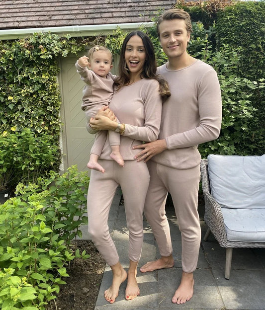 Family Matching Ribbed Knit Long Sleeve Top And Pants Loungewear Sets
