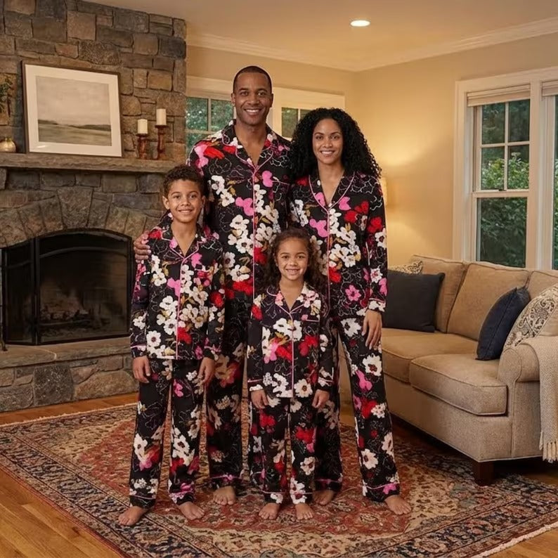 Family Matching Floral Pajama Set Long Sleeve Button Front Sleepwear