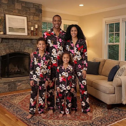 Family Matching Floral Pajama Set Long Sleeve Button Front Sleepwear