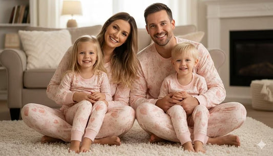 Family Matching Pink Heart Pajama Set Long Sleeve Top And Pants Sleepwear
