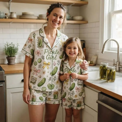 Mommy And Me Pickle Print Button Front Matching Pajama Set