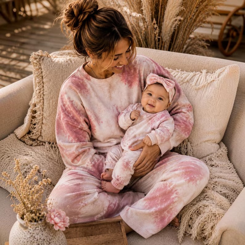 Mommy and Baby Tie Dye Matching Sweatshirt Jogger Lounge Set