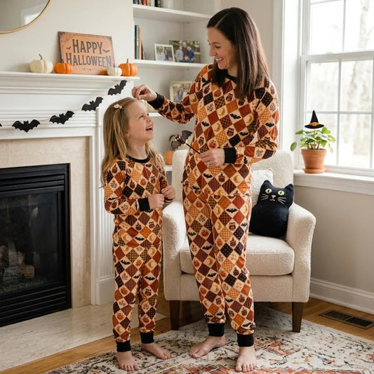 Family Matching Halloween Pajama Set Pumpkin Print Long Sleeve Sleepwear
