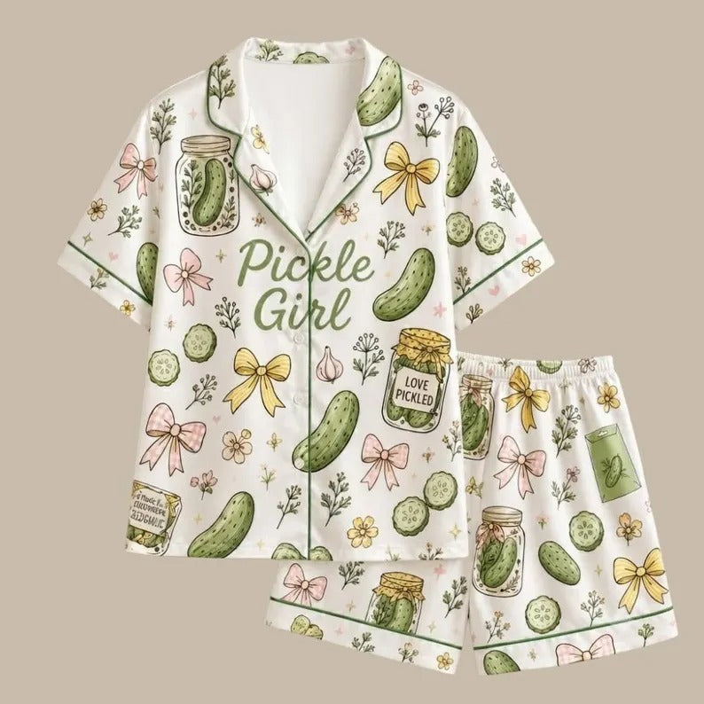 Mommy And Me Pickle Print Button Front Matching Pajama Set