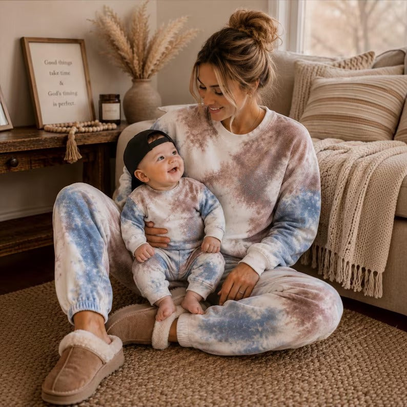 Mommy and Baby Tie Dye Matching Sweatshirt Jogger Lounge Set