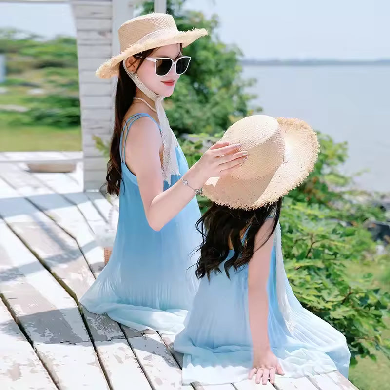 Mommy And Me Blue Ombre Matching Maxi Dress Set
