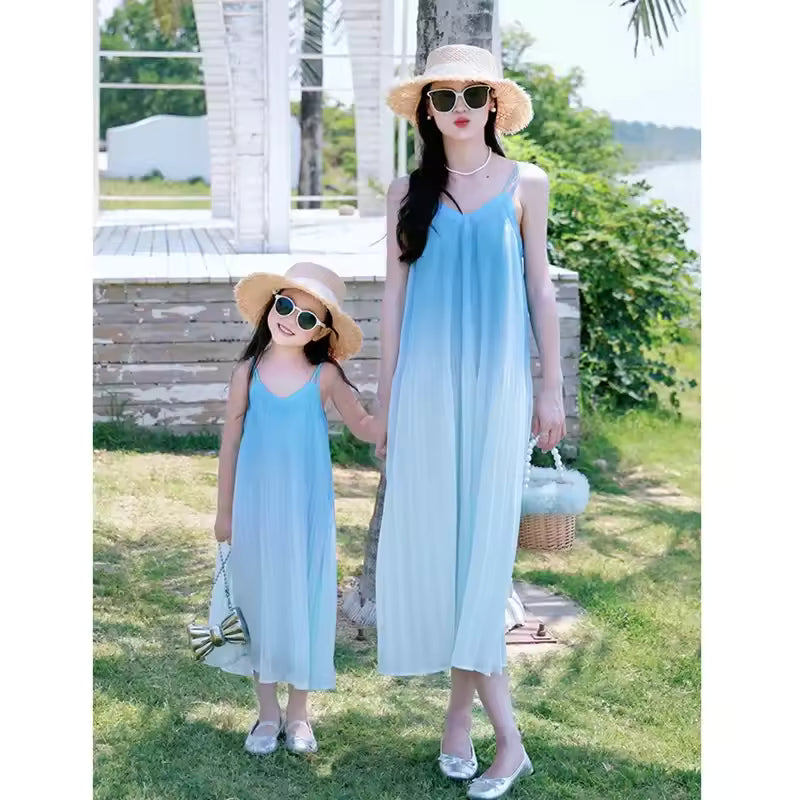 Mommy And Me Blue Ombre Matching Maxi Dress Set