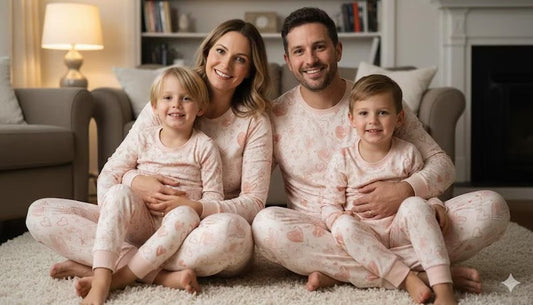 Family Matching Pink Heart Pajama Set Long Sleeve Top And Pants Sleepwear