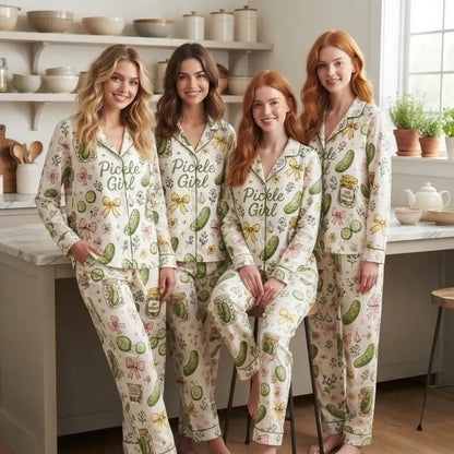 Mommy And Me Pickle Print Button Front Matching Pajama Set