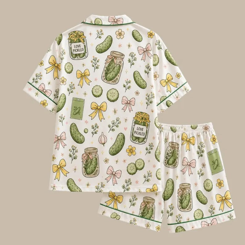 Mommy And Me Pickle Print Button Front Matching Pajama Set