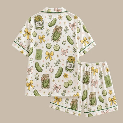 Mommy And Me Pickle Print Button Front Matching Pajama Set