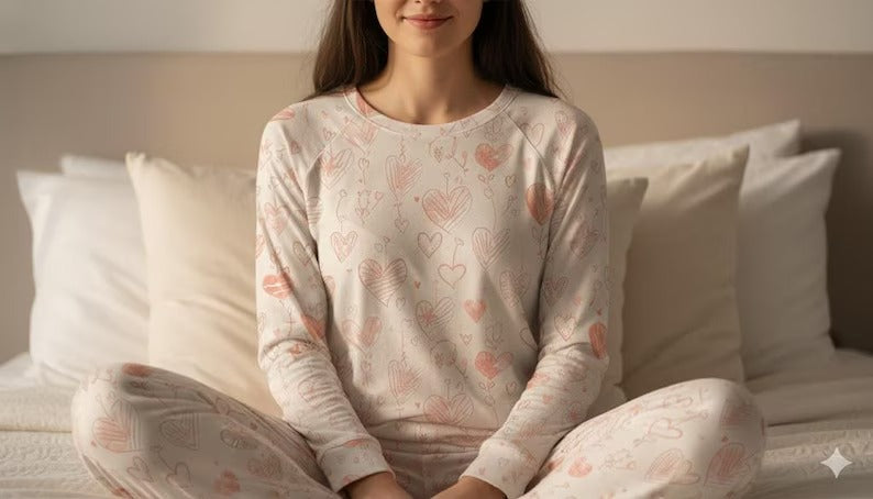 Family Matching Pink Heart Pajama Set Long Sleeve Top And Pants Sleepwear