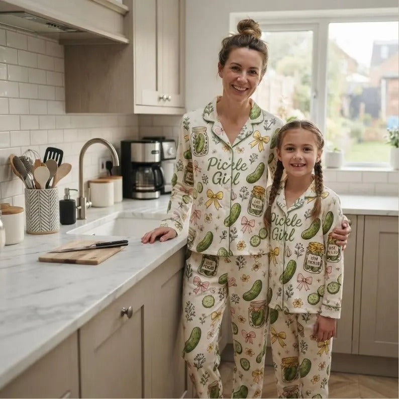Mommy And Me Pickle Print Button Front Matching Pajama Set