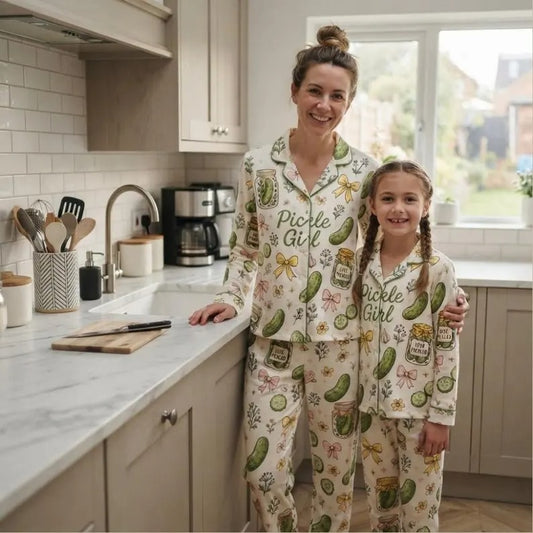 Mommy And Me Pickle Print Button Front Matching Pajama Set