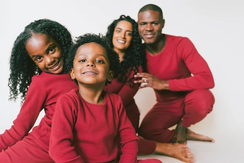 Family Matching Ribbed Knit Long Sleeve Top And Pants Loungewear Sets