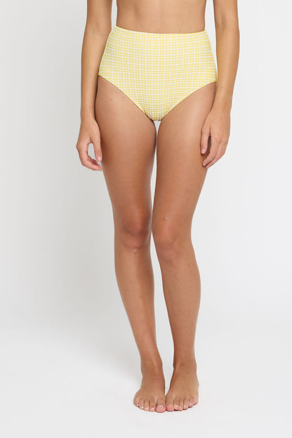 Mackenzie High Waist Bikini Bottom in Yellow Seersucker