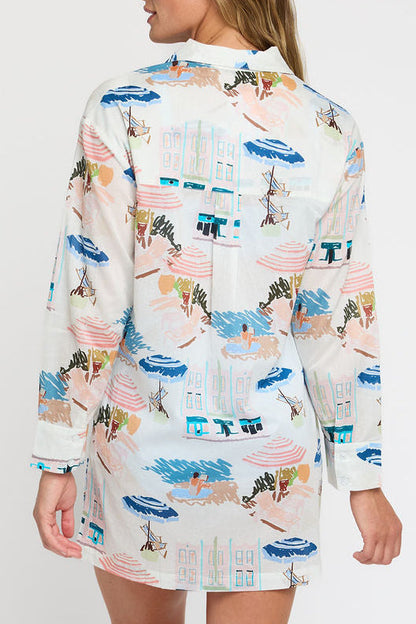 Marie Button Front Collared Shirt Dress in Coast to Coast