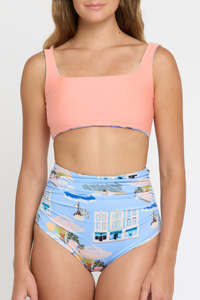 Tod High Waisted Ruched Two-Piece Swimsuit Bottom in Coast to Coast