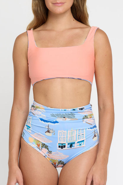 Tod High Waisted Ruched Two-Piece Swimsuit Bottom in Coast to Coast