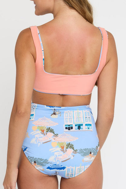 Tod High Waisted Ruched Two-Piece Swimsuit Bottom in Coast to Coast