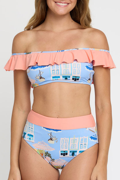 Toni Ruffle Off-The-Shoulder Two-Piece Bikini Top in Coast to Coast  - FINAL SALE