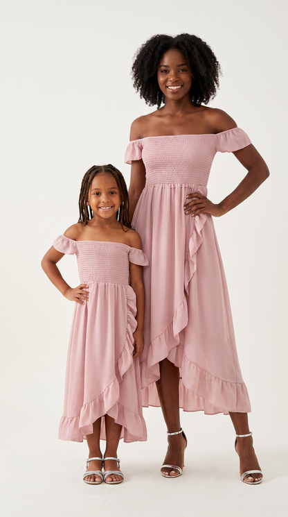 Mom and Daughter Off Shoulder Ruffle Summer Maxi Dress