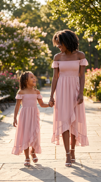 Mom and Daughter Off Shoulder Ruffle Summer Maxi Dress