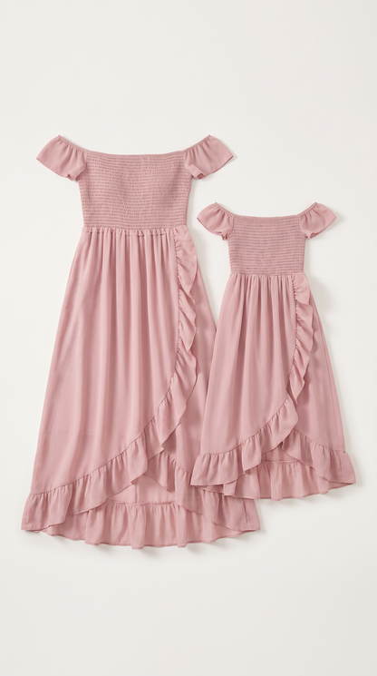 Mom and Daughter Off Shoulder Ruffle Summer Maxi Dress