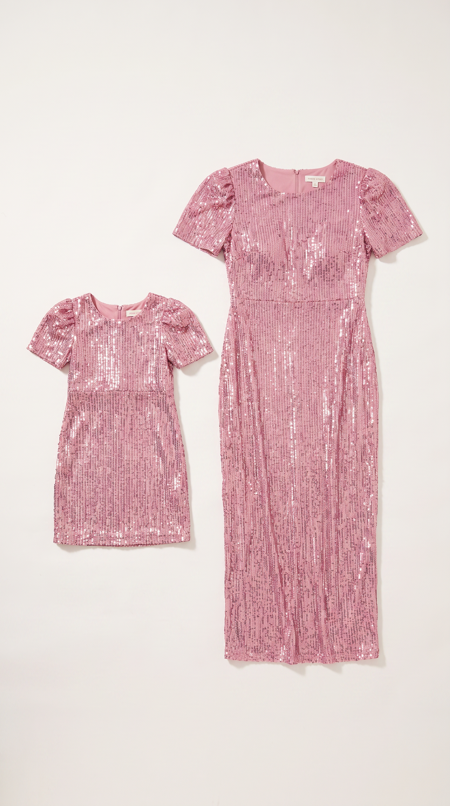 Mom and Daughter Pink Sequin Short Sleeve Party Dress