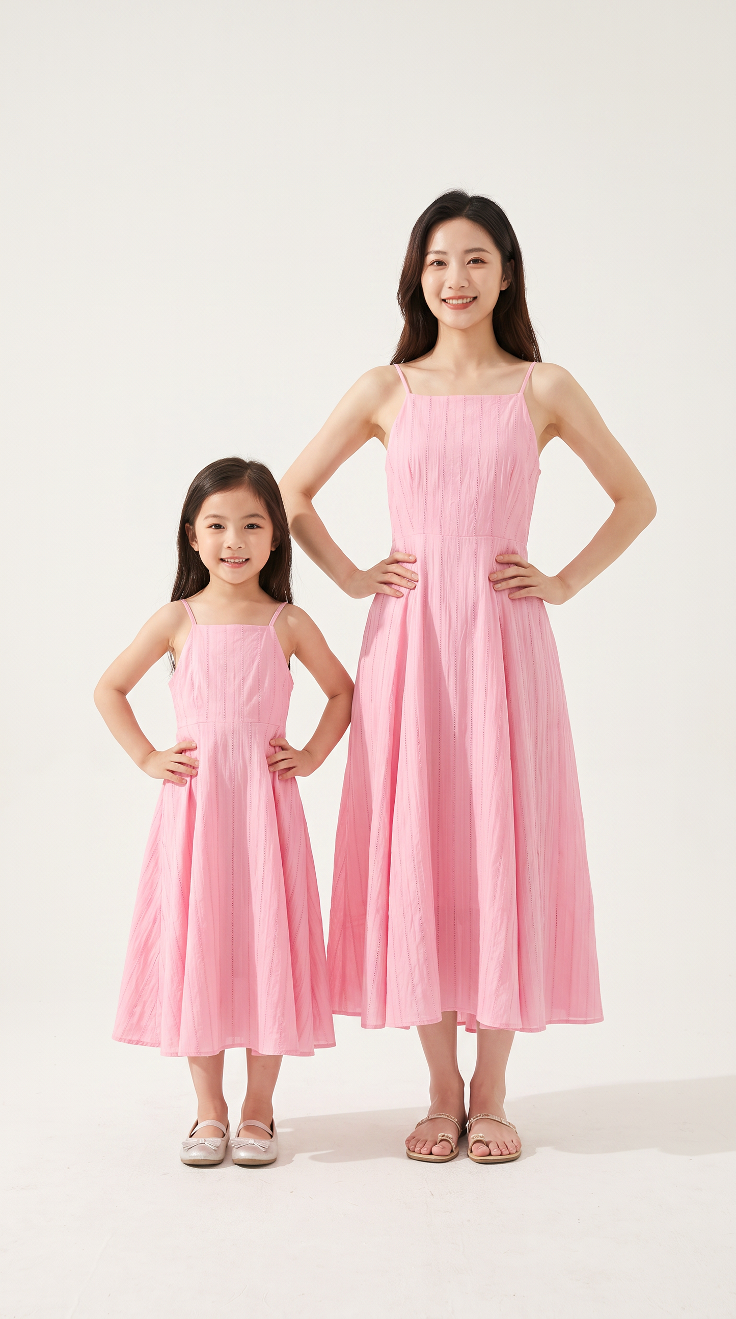Mom and Daughter Pink Sleeveless A Line Maxi Summer Dress
