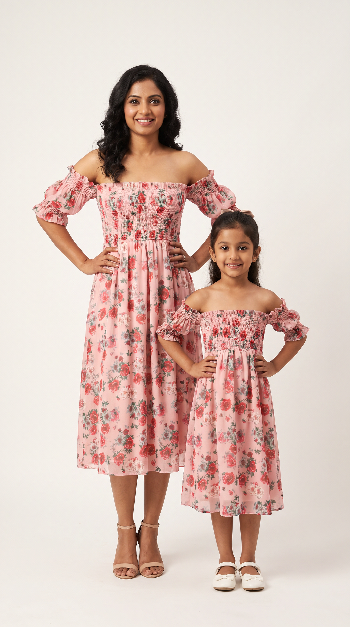 Mom and Daughter Floral Off Shoulder Summer Midi Dress