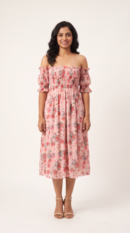 Mom and Daughter Floral Off Shoulder Summer Midi Dress