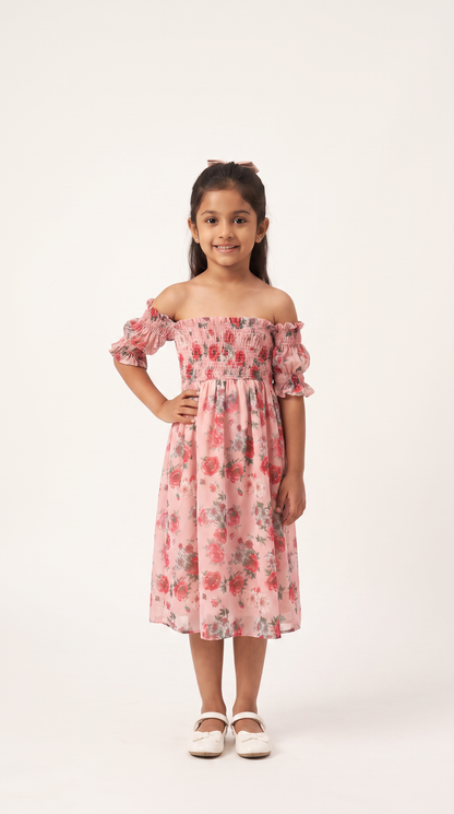 Mom and Daughter Floral Off Shoulder Summer Midi Dress