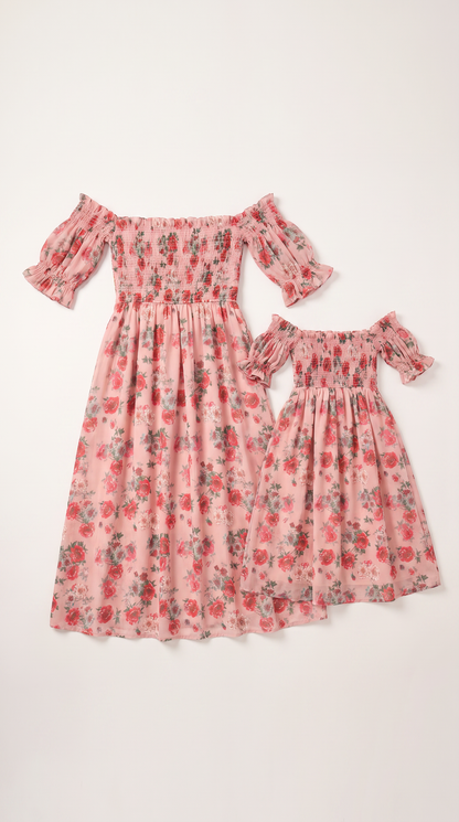 Mom and Daughter Floral Off Shoulder Summer Midi Dress